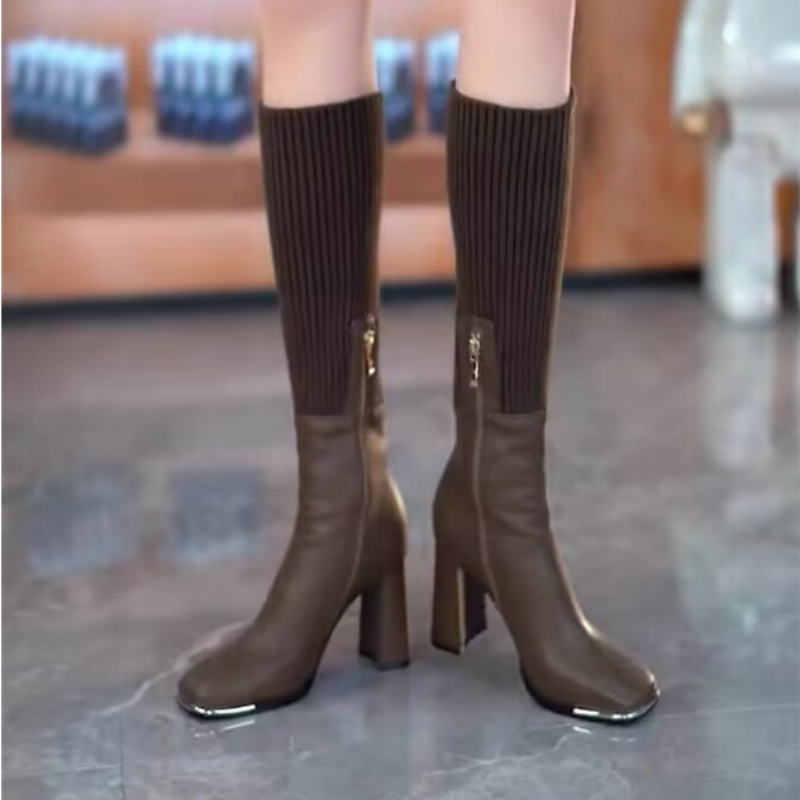 70% OFF🔥🎁O melhor presente para você – Botas elegantes de malha elástica de salto alto para mulheres