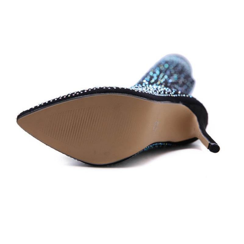【✨Novos produtos 2025】👢Botas de senhora brilhantes acima do joelho com diamantes artificiais