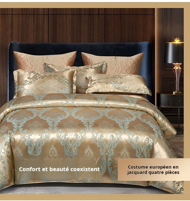 🔥Luxuoso conjunto de lençóis de cetim jacquard com design de 4 peças🔥