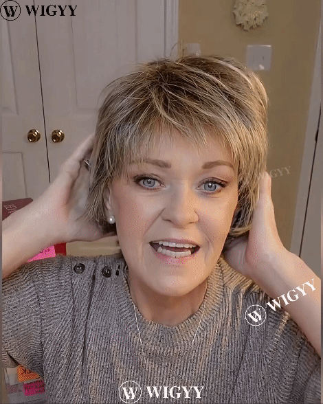 Wigyy Pixie Cut Peruca Elegante Destacada