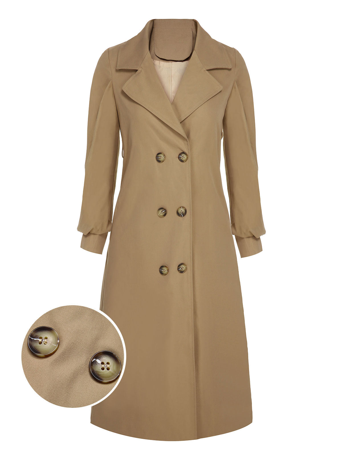 Khaki 1940s Double Breasted Button Trench Coat