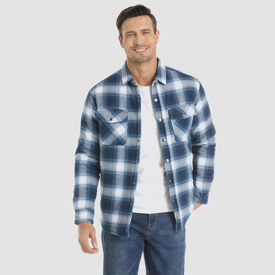 New fashionable men's lapel plaid thickened cotton warm shirt