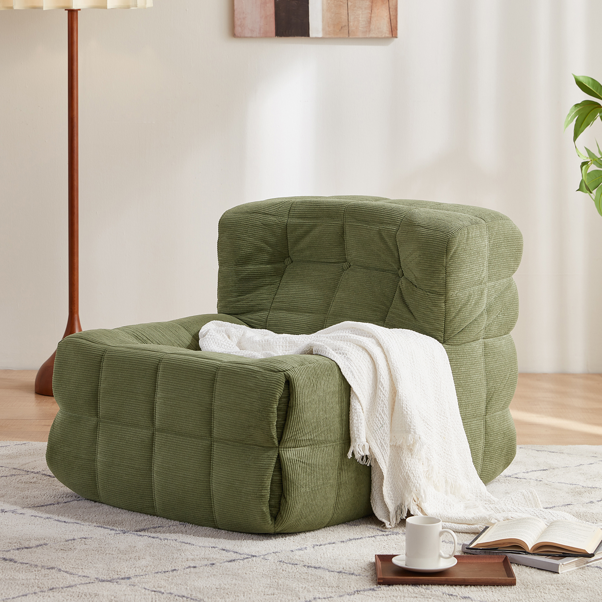 Bean Bag Chair Corduroy Plush Floor Sofa Green Linsy Living