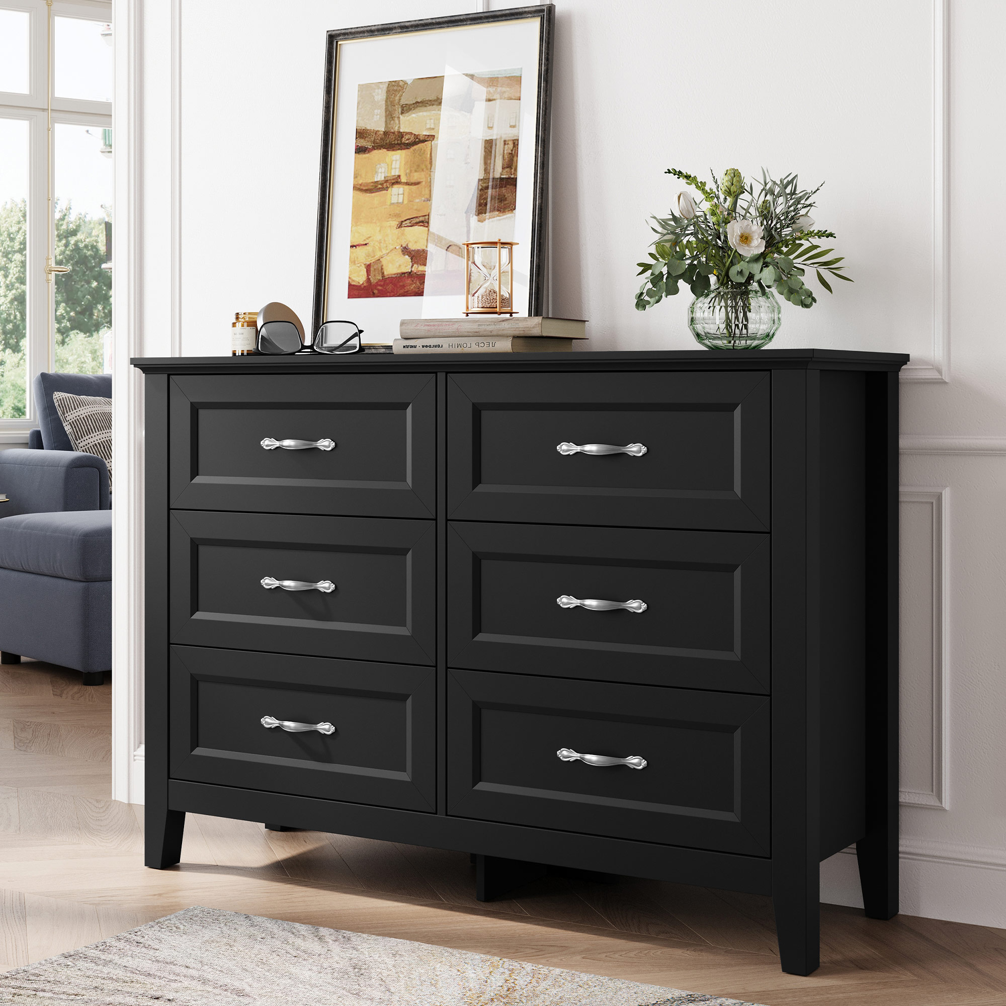 Tall 6 drawer dresser black hotsell
