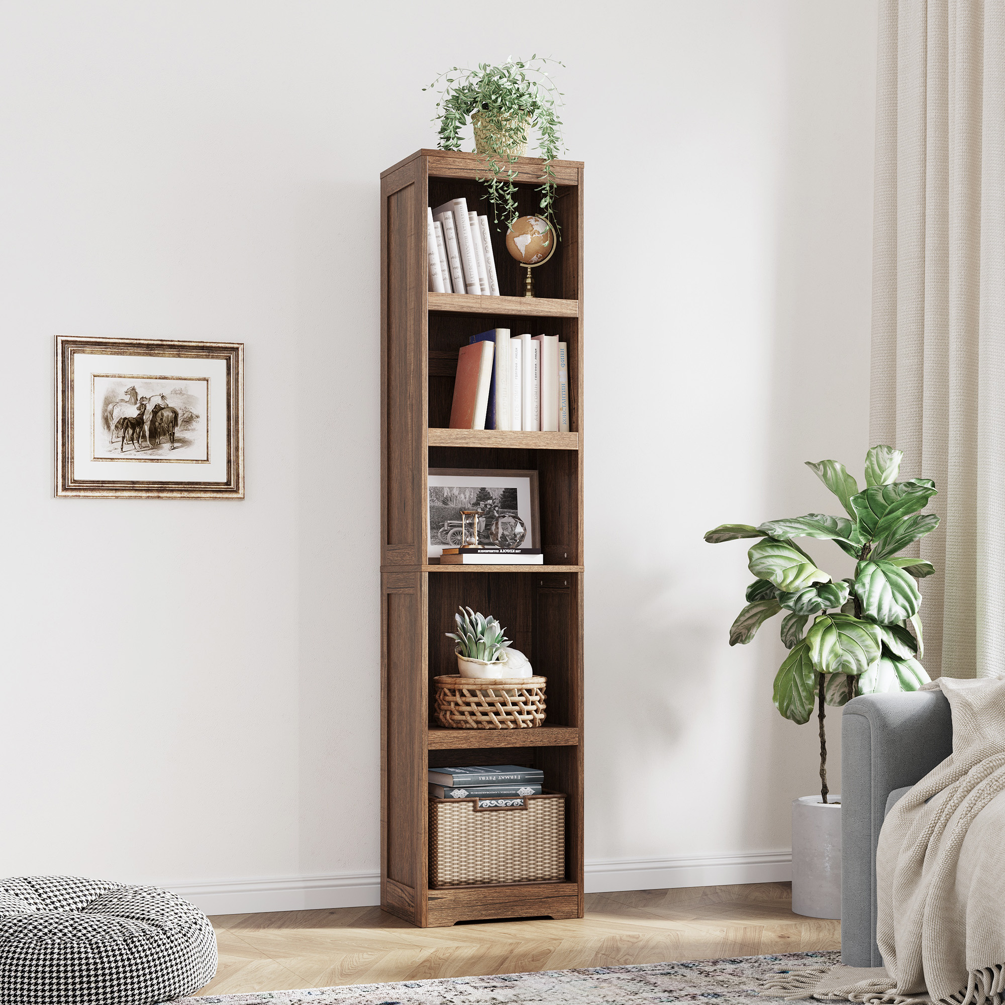 68in 5 Tier Bookshelf Tall Bookcase Shelf Storage Organizer Modern Book Shelf for Bedroom Living Room and Home Office