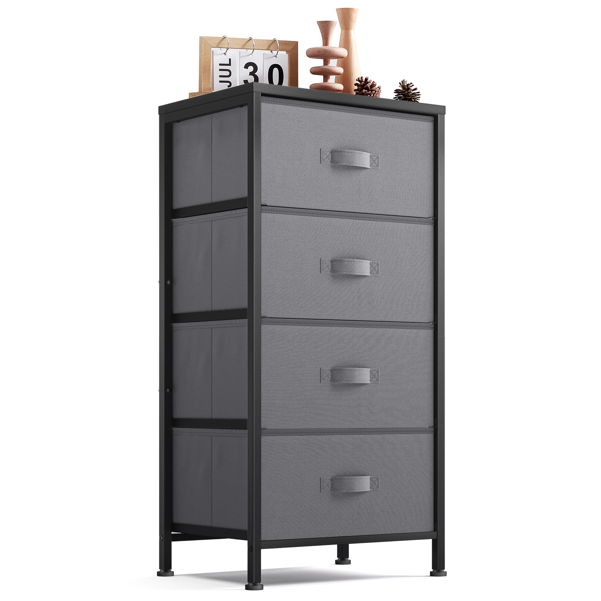 Dresser for Bedroom, 4 Drawers, Chest of Drawers with Wood Top and Steel Frame