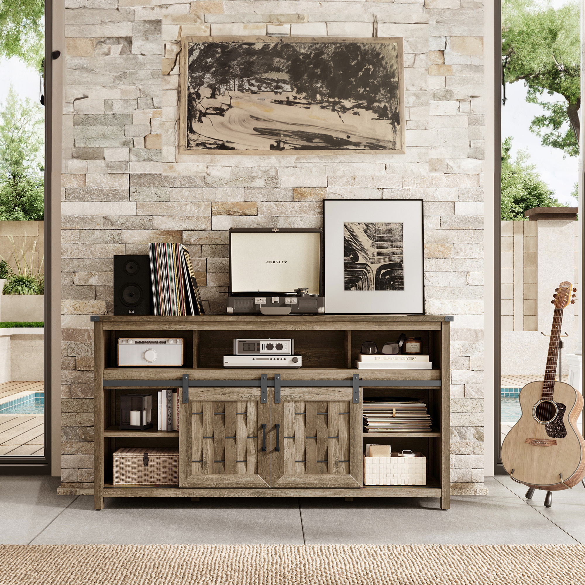 Farmhouse TV Stand for 65 inch TV Entertainment Center with Storage C