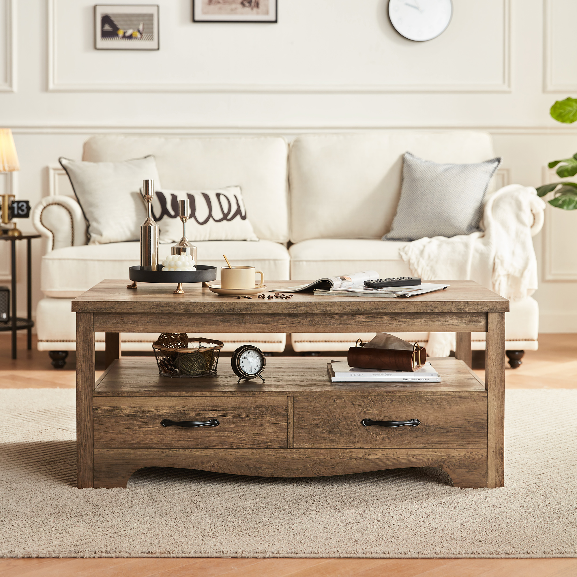 Coffee Table with Storage Drawers, Wooden TV Stand Center Table Coffee Table with Storage Drawers, Wooden TV Stand Center Table