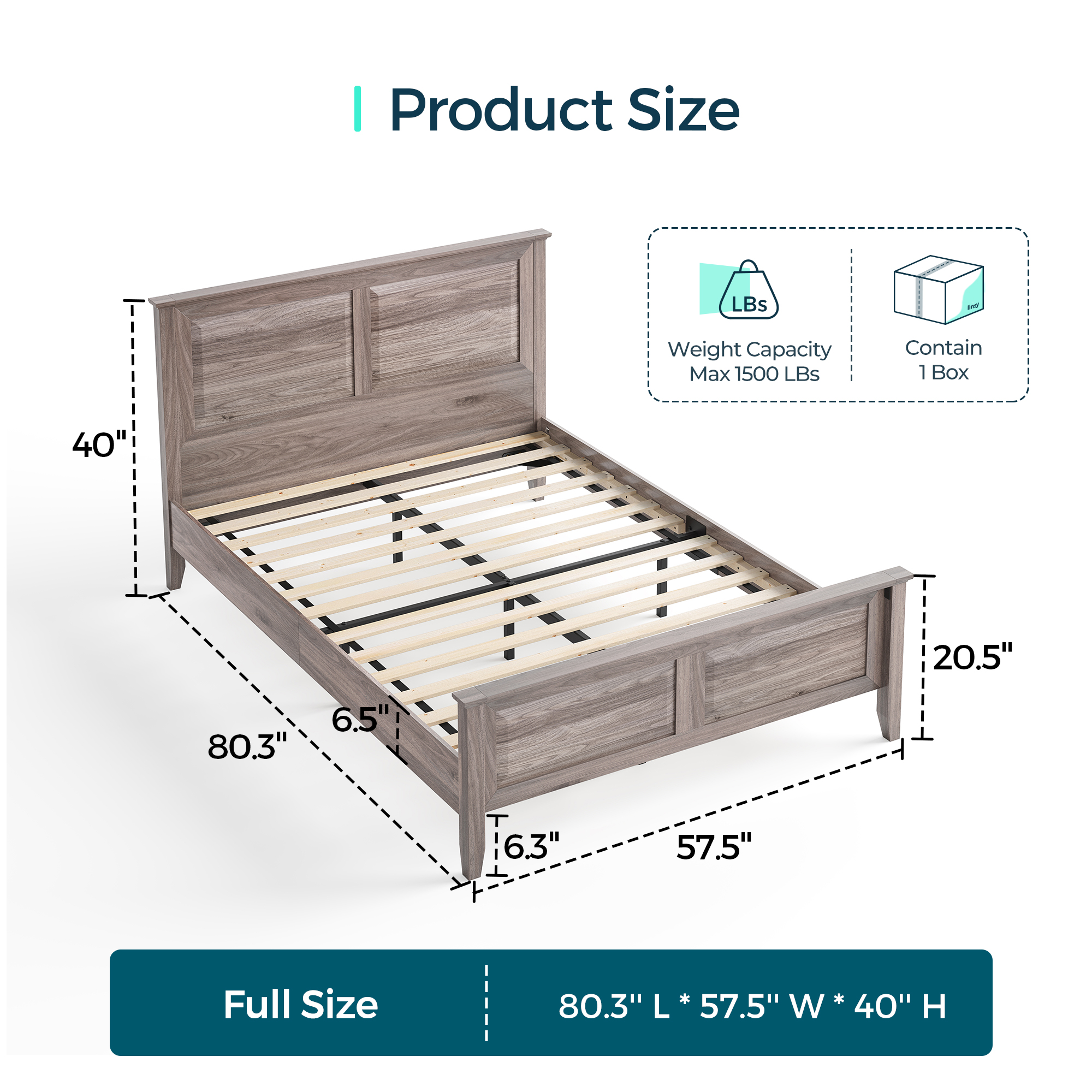 Wood Queen Bed Frame with Headboard and High Footboard Farmhouse Styl