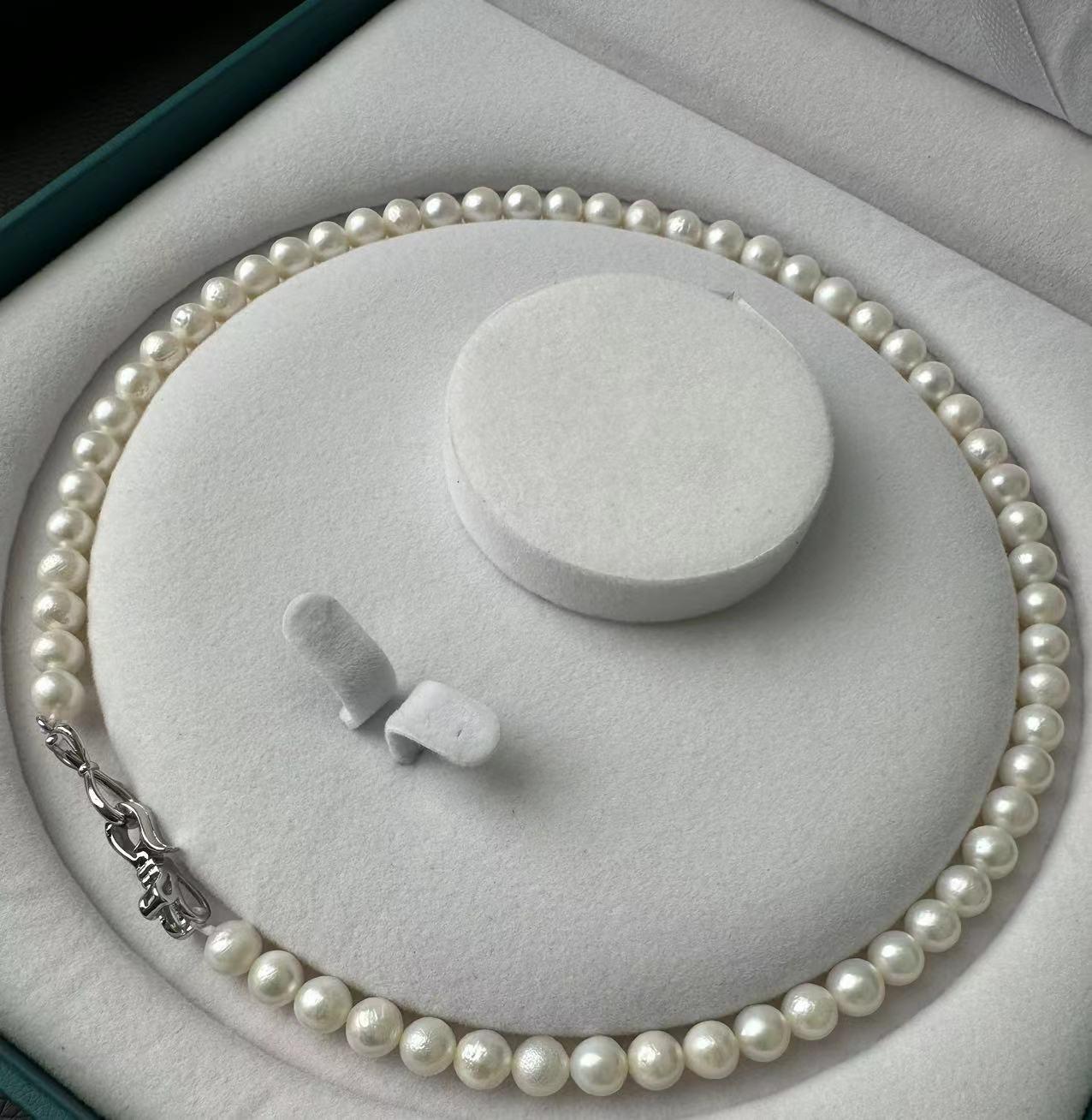 Natural Women's pearl extend necklace Organic gemstones 7-7.5diameter