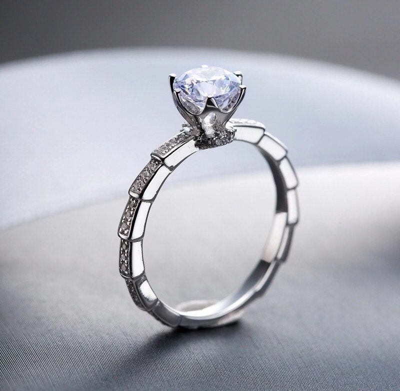 [Copy][Copy][Copy]Moissanite Bamboo Snake Ring S925 silver,竹节蛇戒