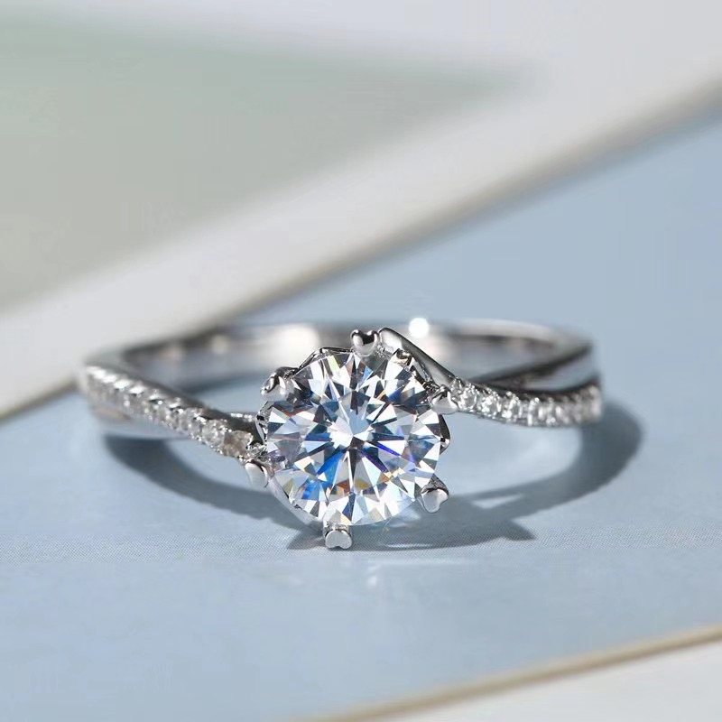 [Copy][Copy][Copy]Moissanite Micro embedded twisted arm snowflake Ring S925 silver,微镶扭臂雪花