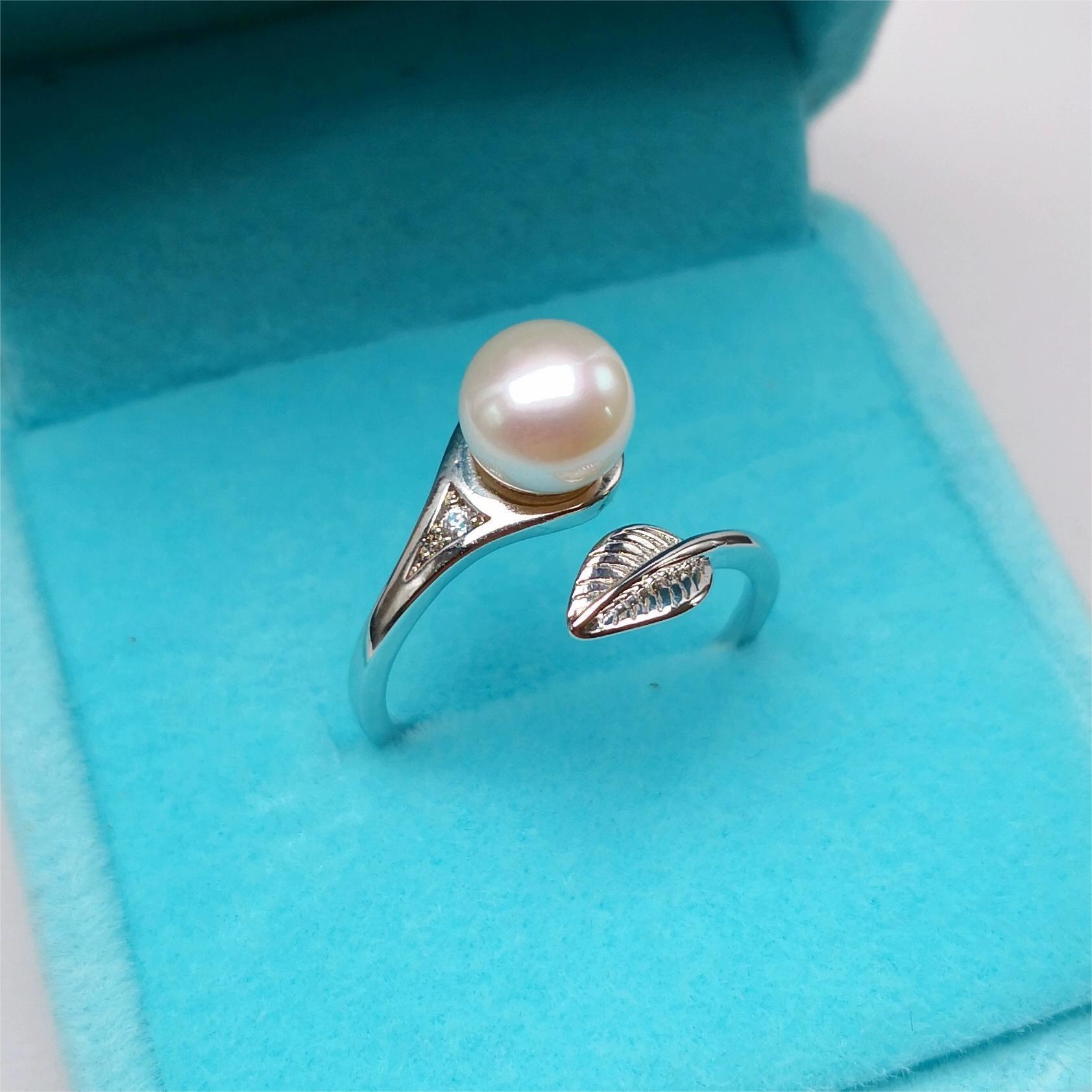 new arrival  ringsnatural freshwater pearl ring Leaf ring support