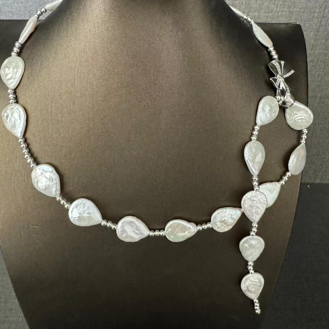 Women's pearl necklace pendant Organic gemstones 4.5mm diameter