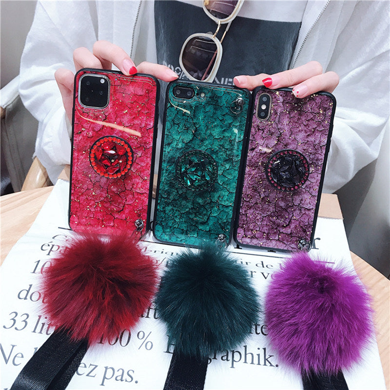 Hair Ball Airbag Bracket Diamond Case For iPhone