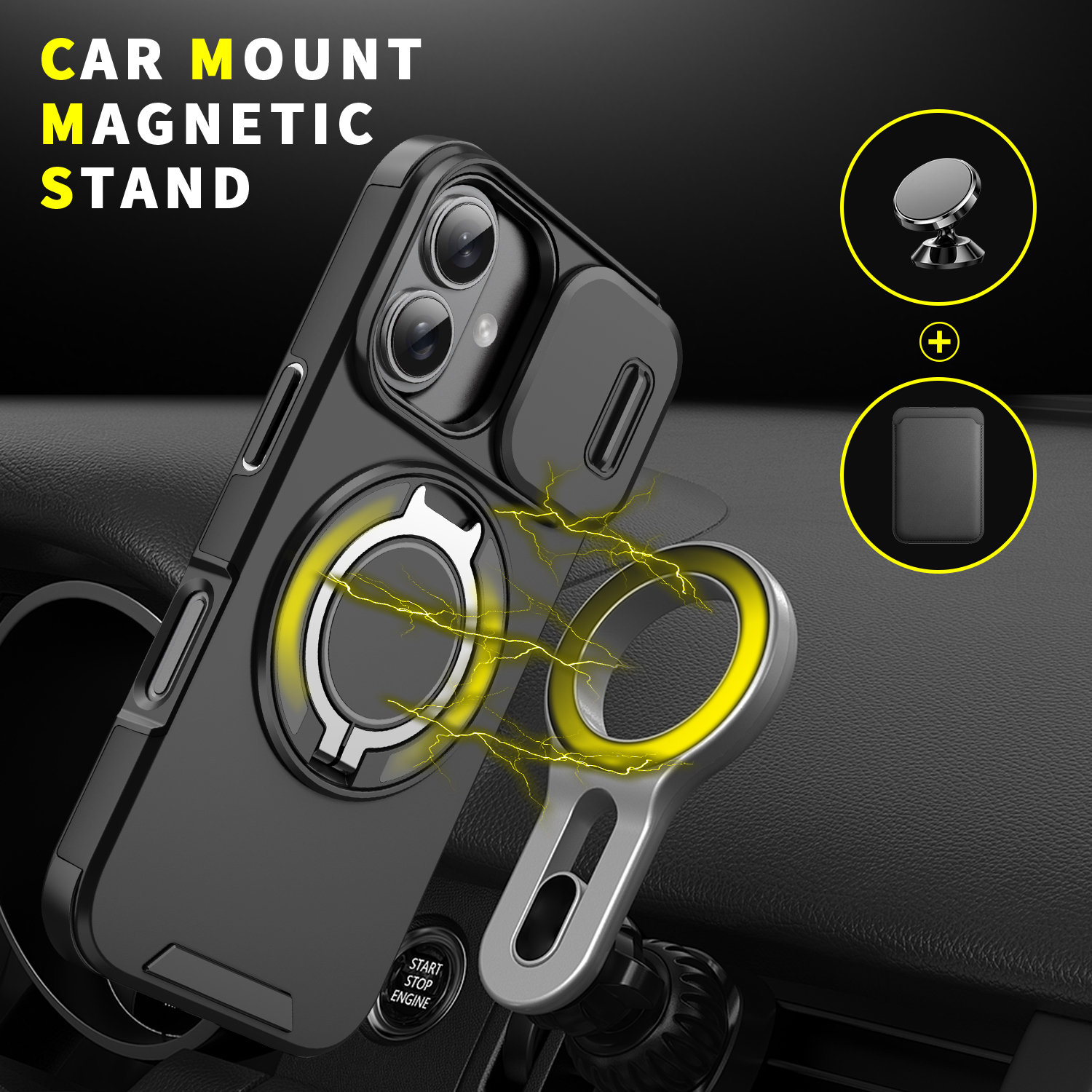 Apple iphone17/16/15/16Pro Max mobile phone case lens push window car magnetic anti-drop case