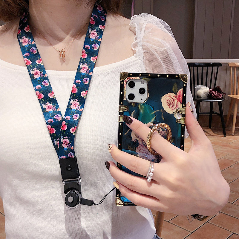 French Style Flower Lanyard Ring Phone Case for iPhone