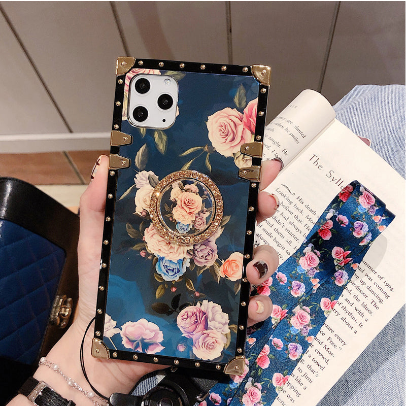 French Style Flower Lanyard Ring Phone Case for iPhone