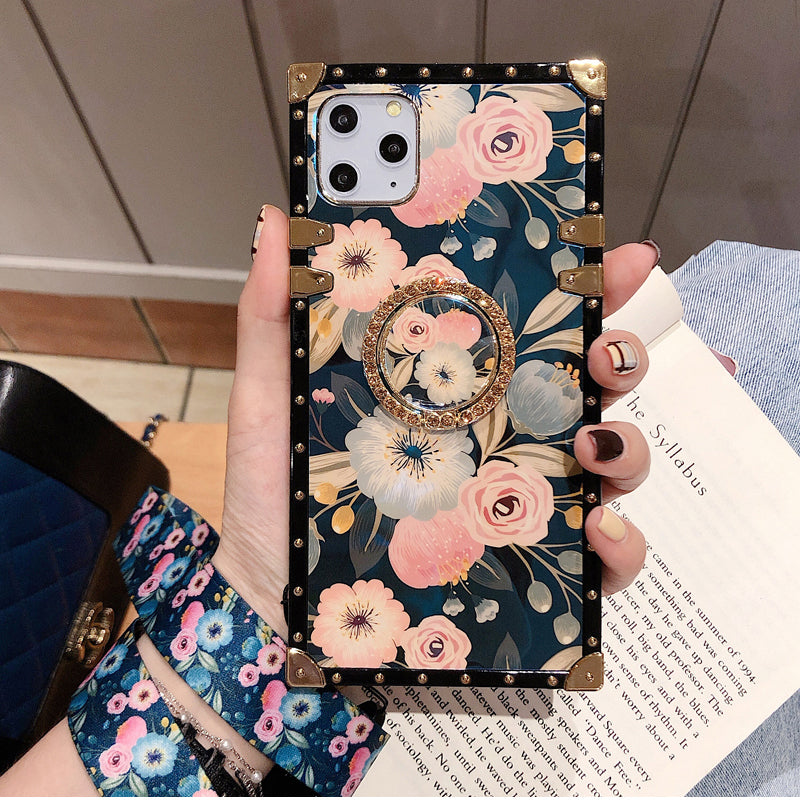 French Style Flower Lanyard Ring Phone Case for iPhone