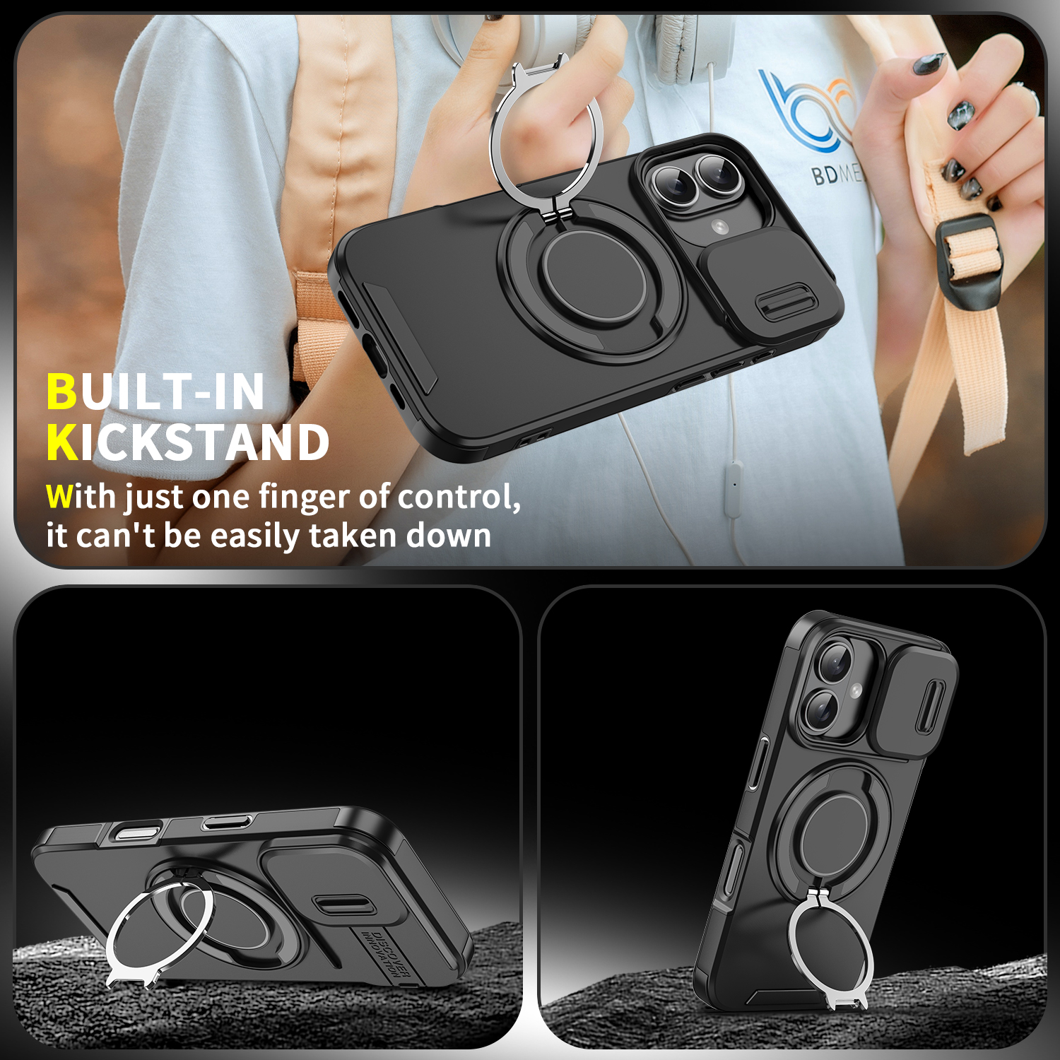 Apple iphone17/16/15/16Pro Max mobile phone case lens push window car magnetic anti-drop case