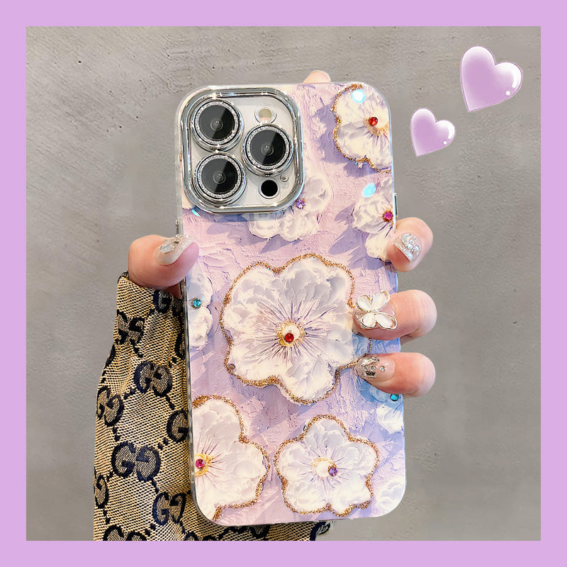 Ins Hot Oil Painting Flower iPhone/Samsung Case with Lens Protector Film
