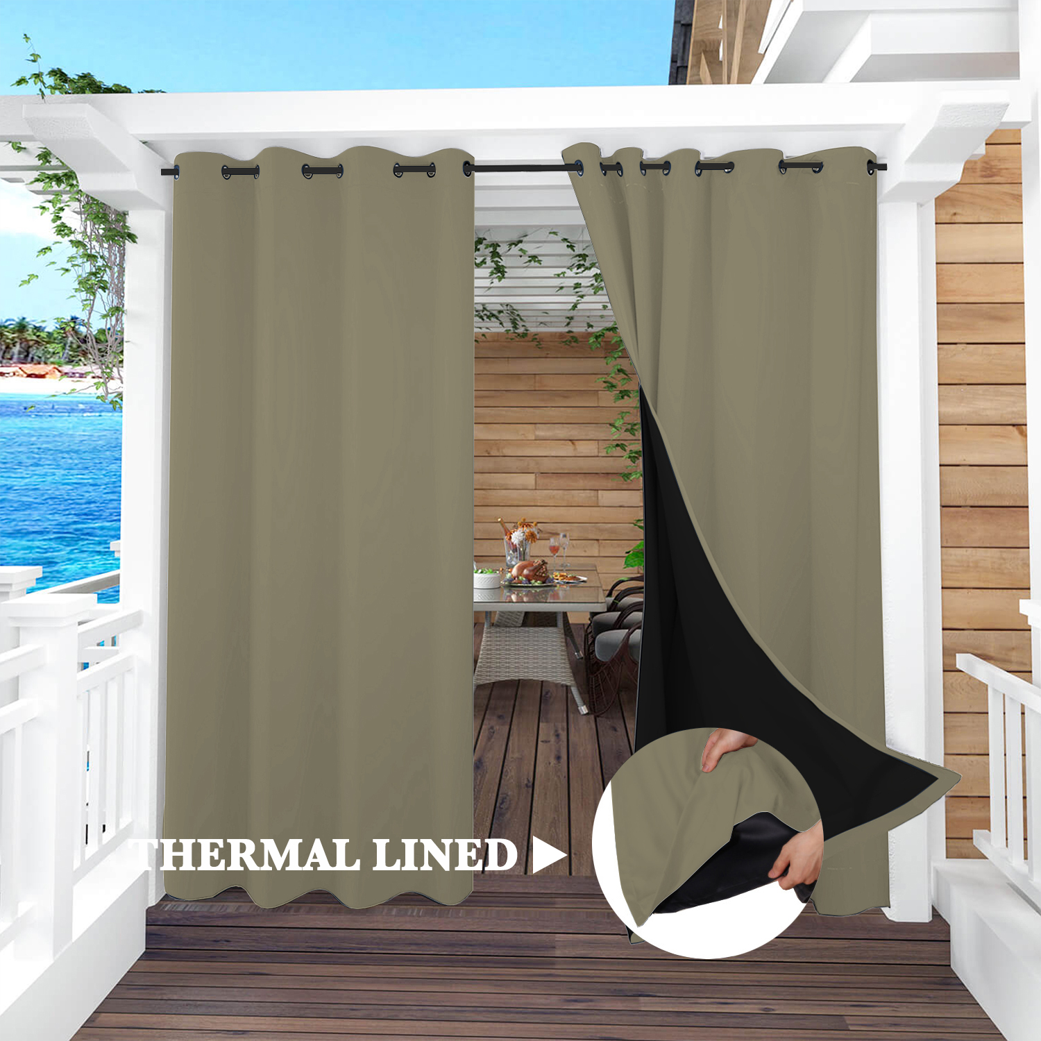 SNOWCITY Insulated 100% Blackout Curtains with Black Liner - Grommet Top