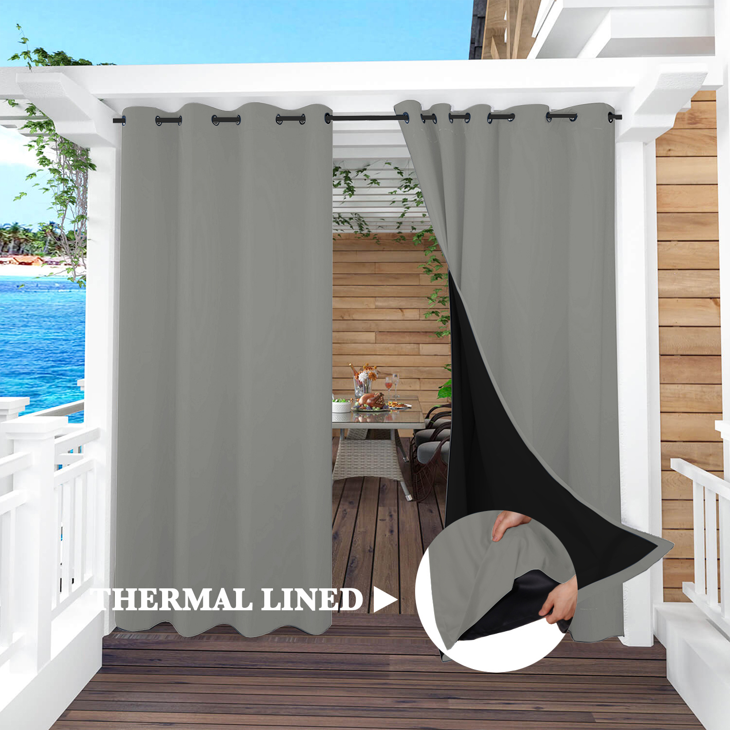 SNOWCITY Insulated 100% Blackout Curtains with Black Liner - Grommet Top