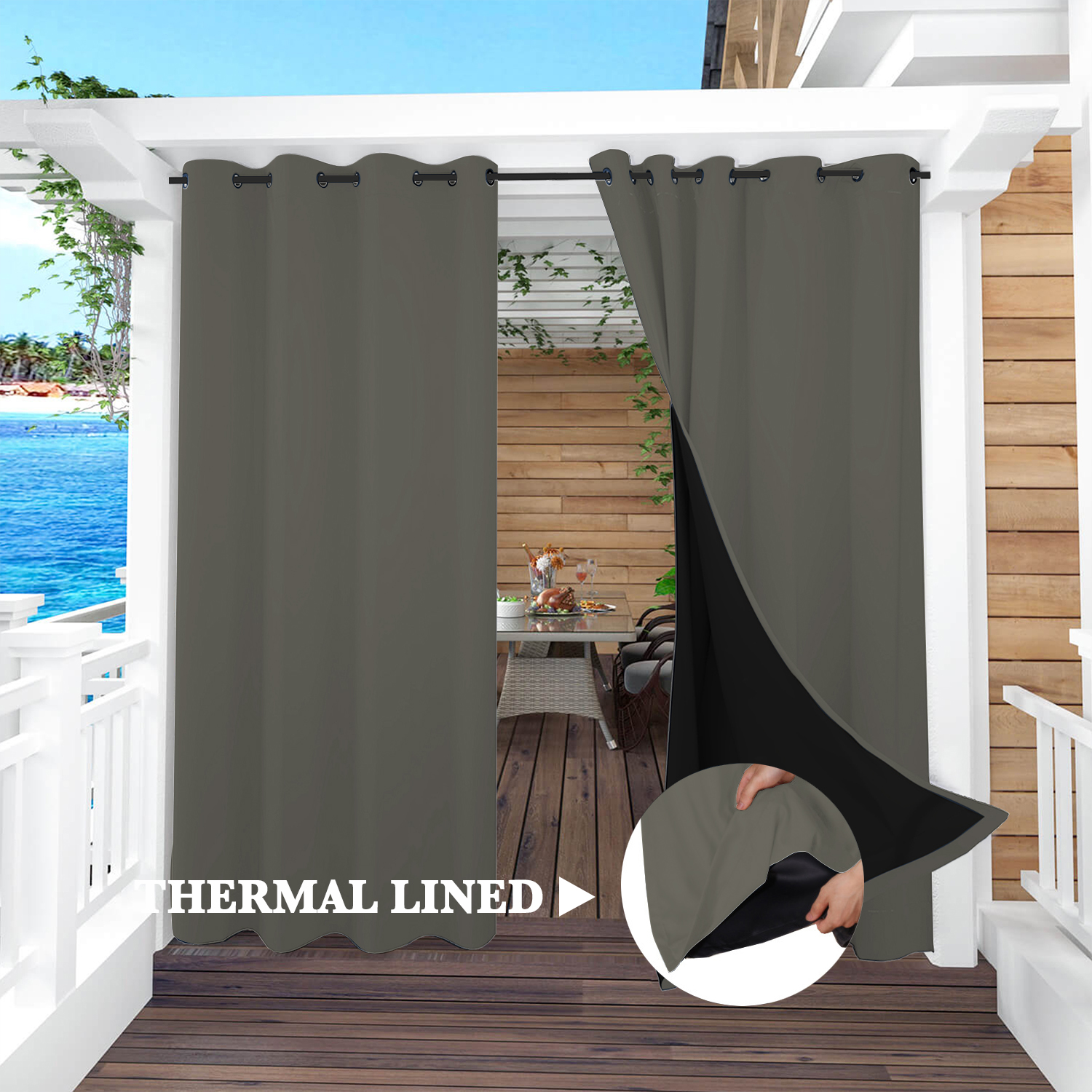 SNOWCITY Insulated 100% Blackout Curtains with Black Liner - Grommet Top