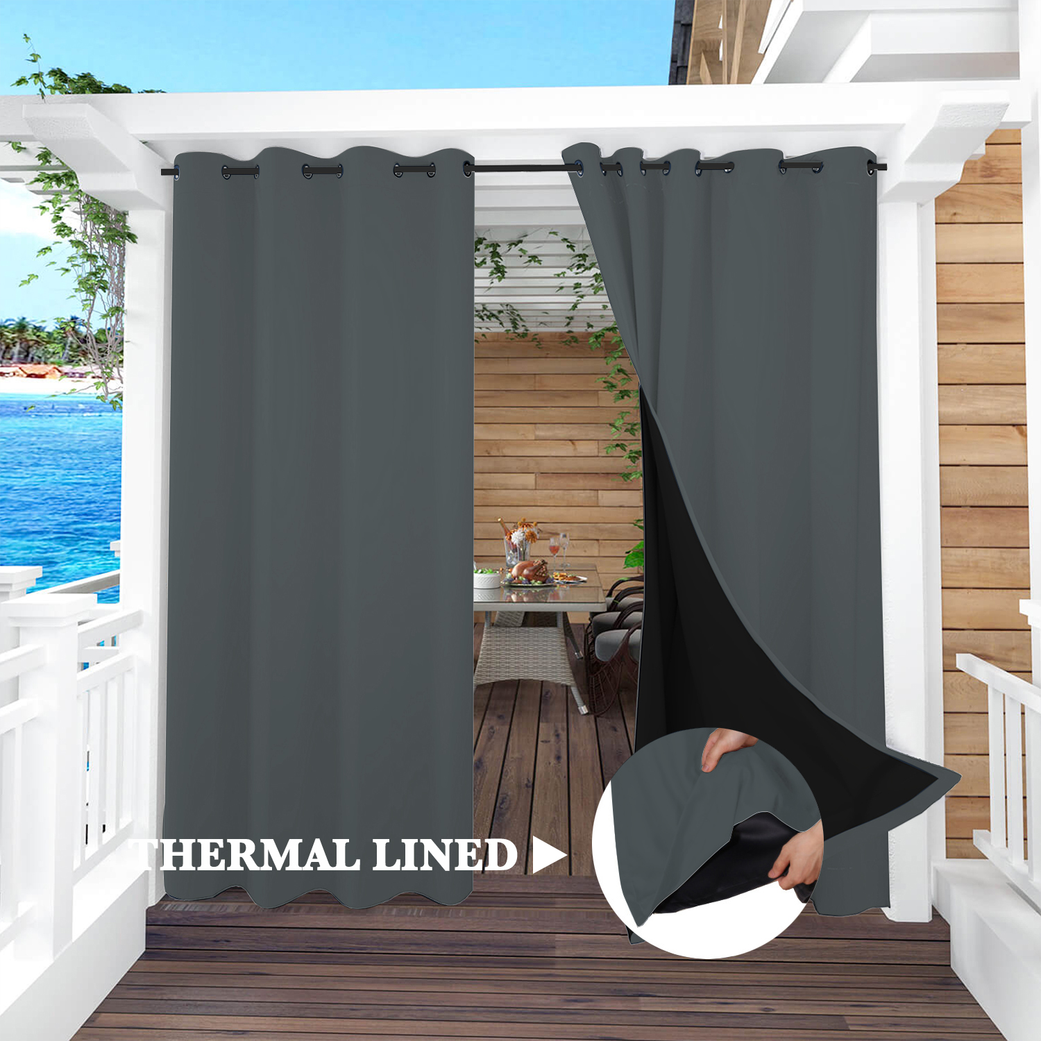 SNOWCITY Insulated 100% Blackout Curtains with Black Liner - Grommet Top