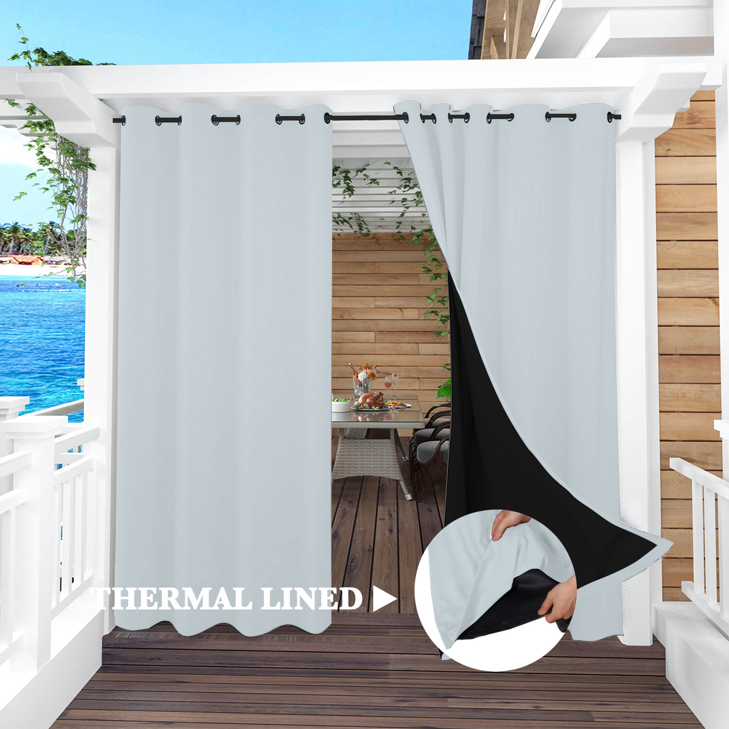 SNOWCITY Insulated 100% Blackout Curtains with Black Liner - Grommet Top