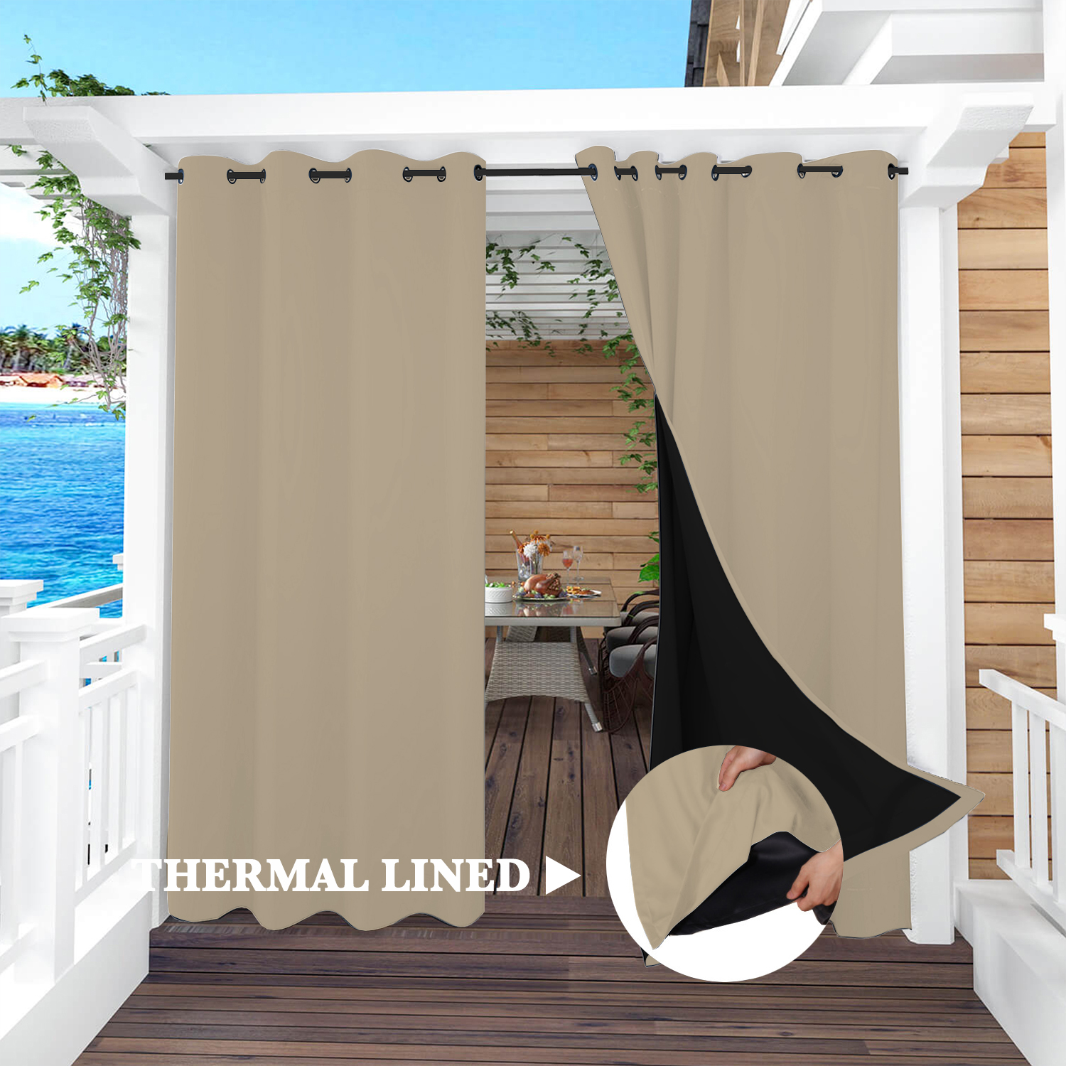 SNOWCITY Insulated 100% Blackout Curtains with Black Liner - Grommet Top