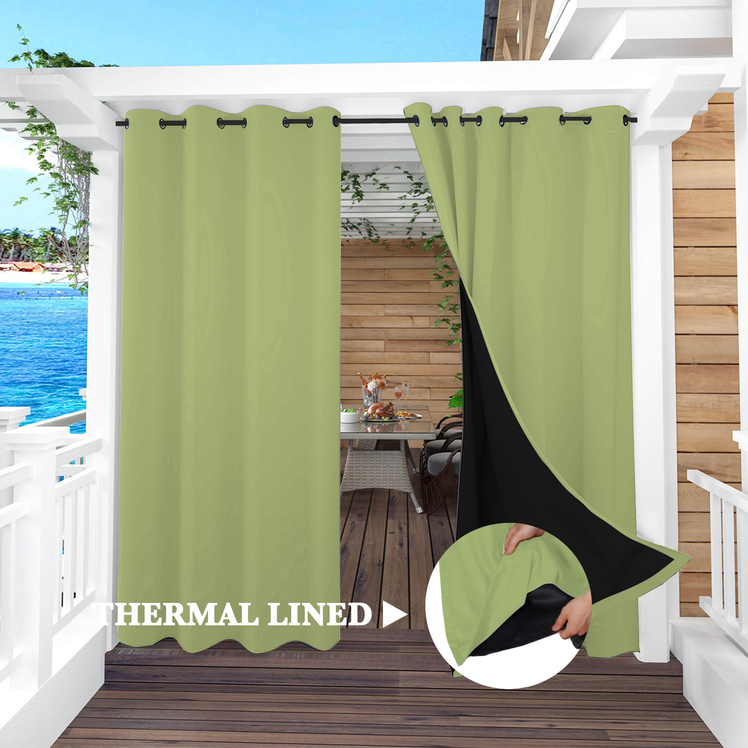 SNOWCITY Insulated 100% Blackout Curtains with Black Liner - Grommet Top