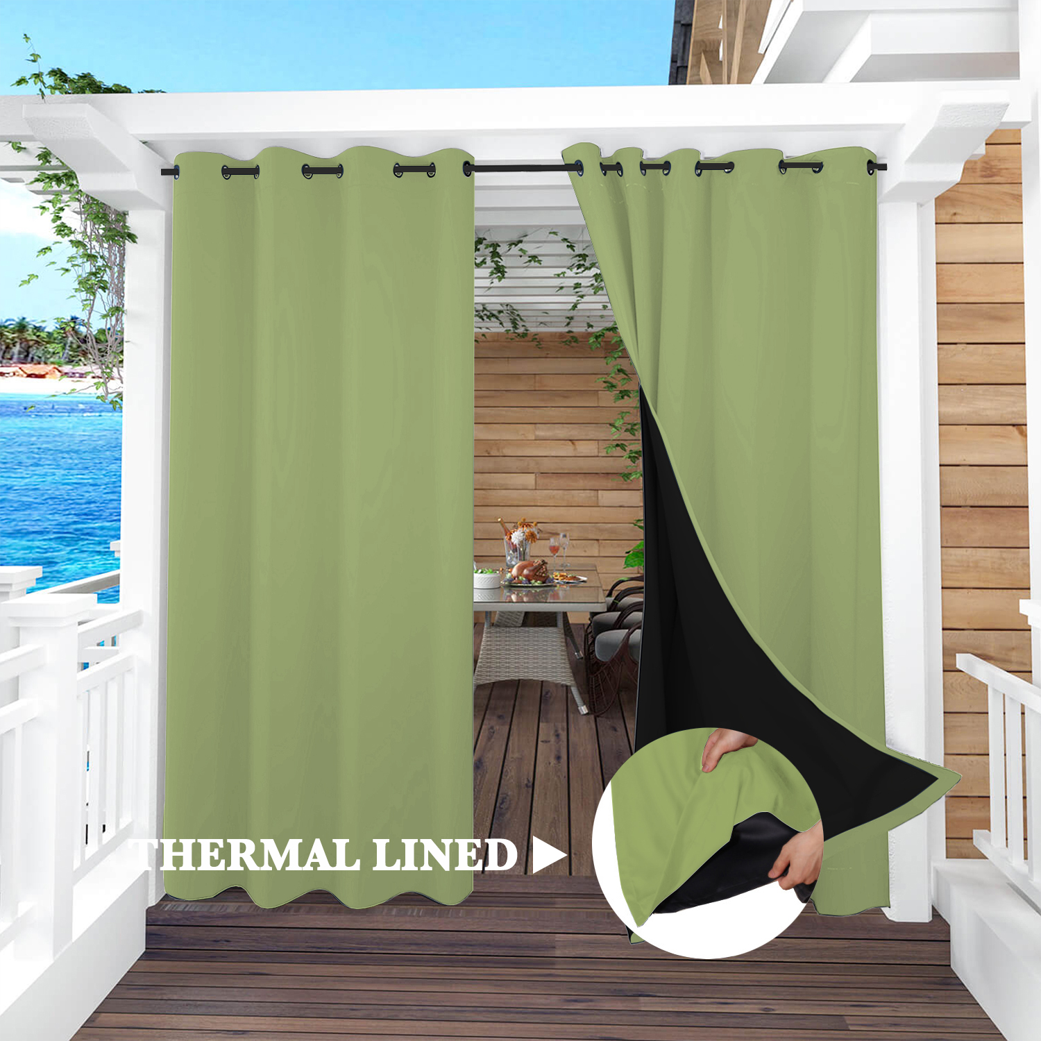 SNOWCITY Insulated 100% Blackout Curtains with Black Liner - Grommet Top