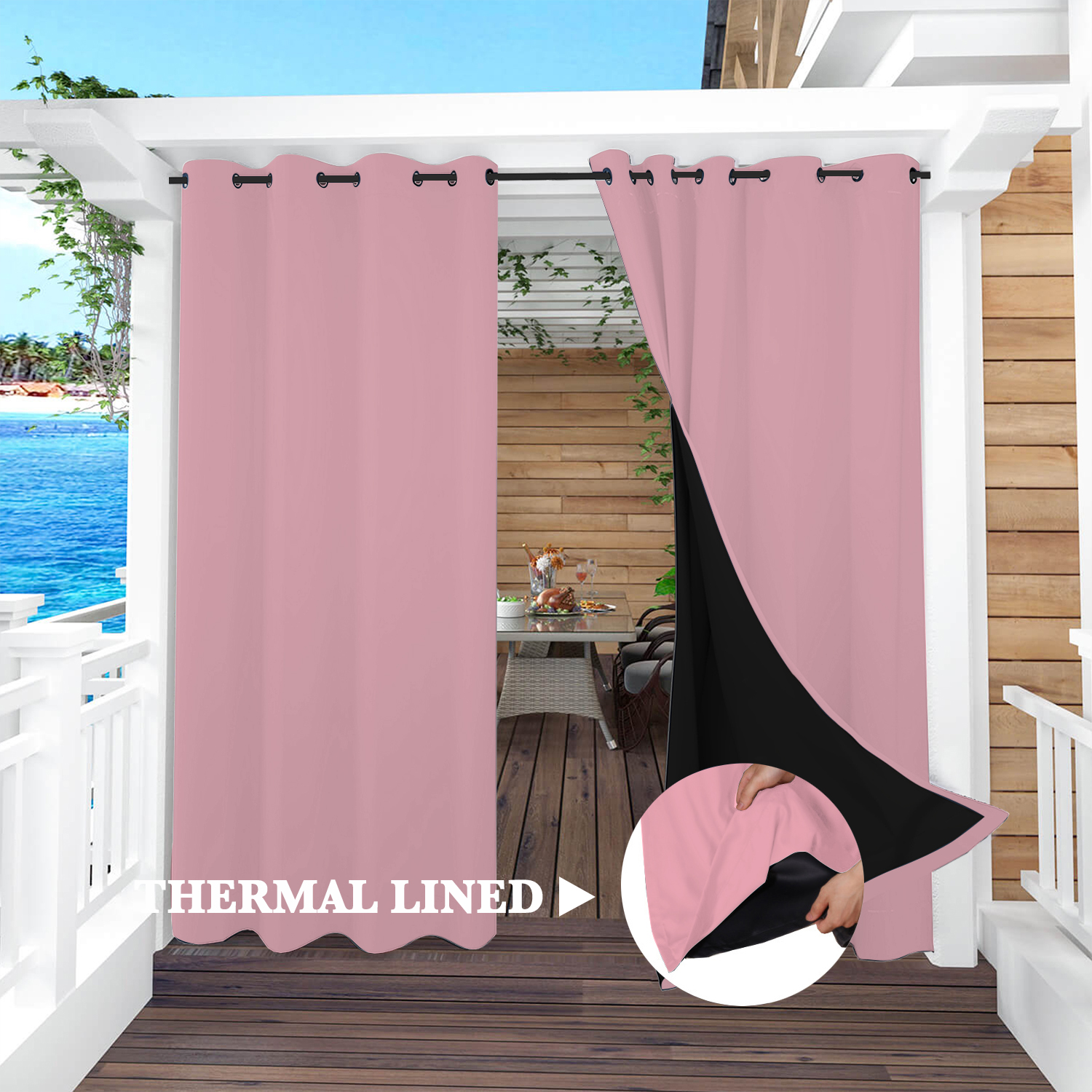 SNOWCITY Insulated 100% Blackout Curtains with Black Liner - Grommet Top