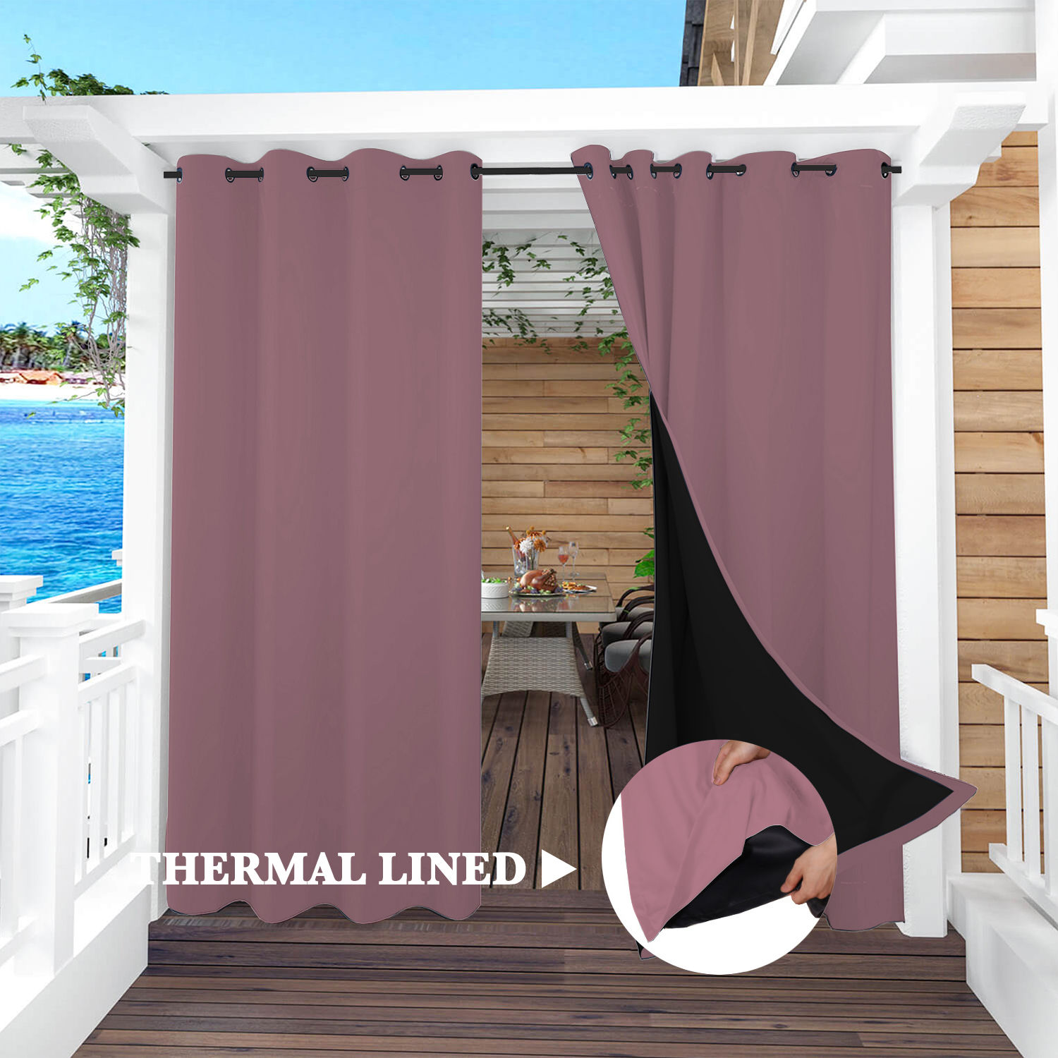 SNOWCITY Insulated 100% Blackout Curtains with Black Liner - Grommet Top