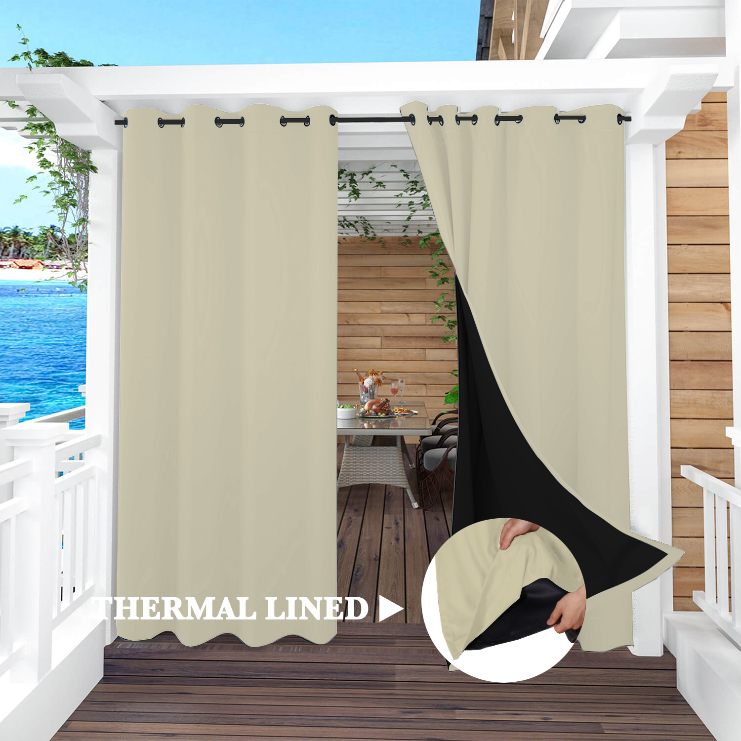 SNOWCITY Insulated 100% Blackout Curtains with Black Liner - Grommet Top