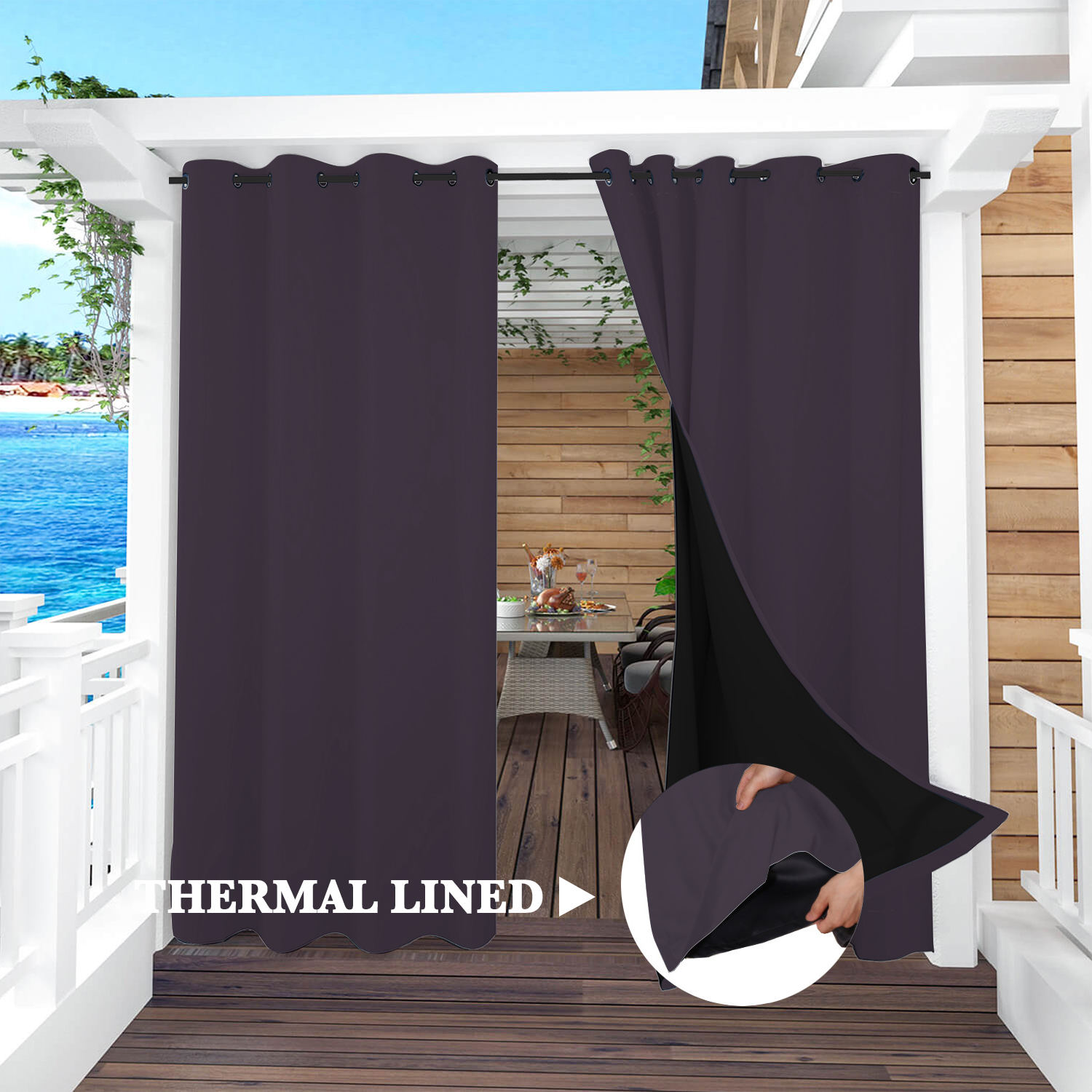 SNOWCITY Insulated 100% Blackout Curtains with Black Liner - Grommet Top