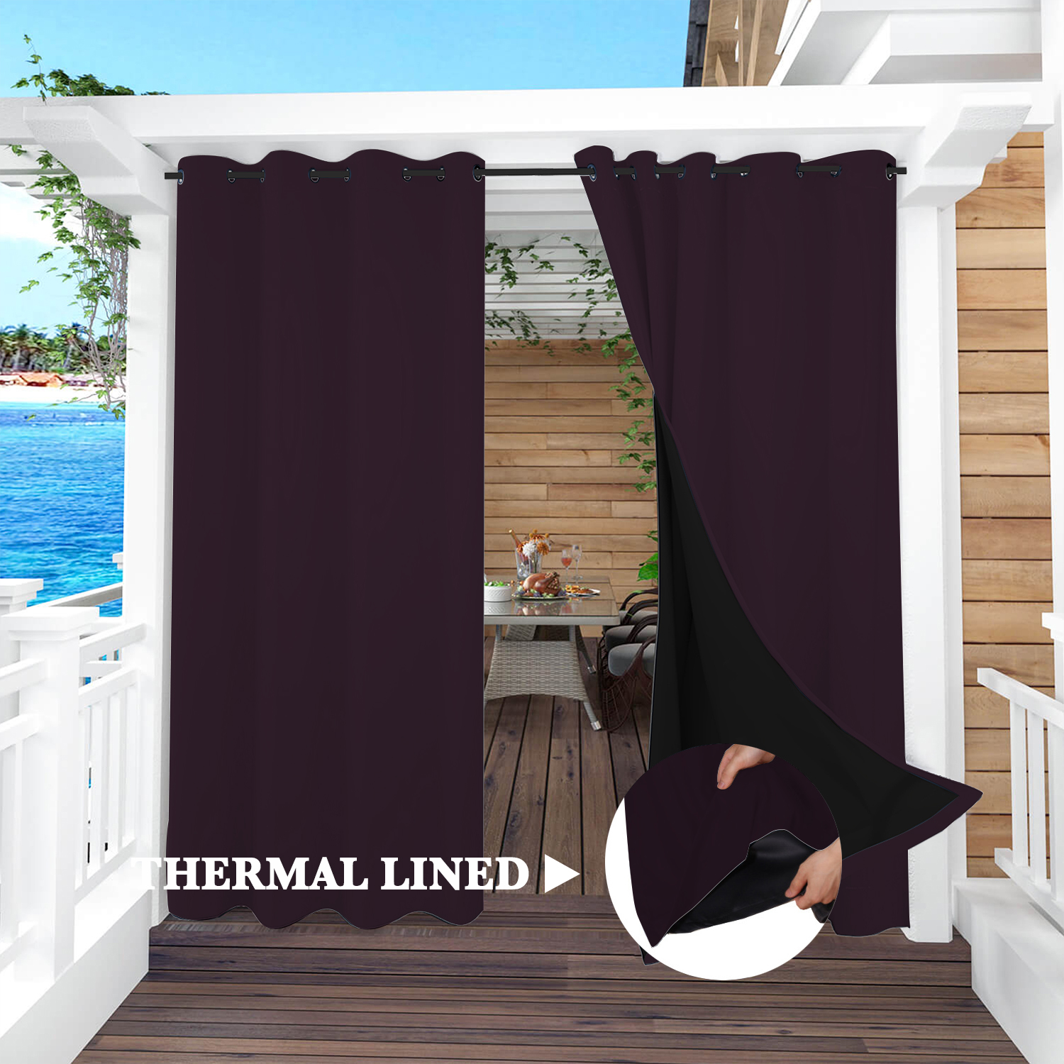 SNOWCITY Insulated 100% Blackout Curtains with Black Liner - Grommet Top