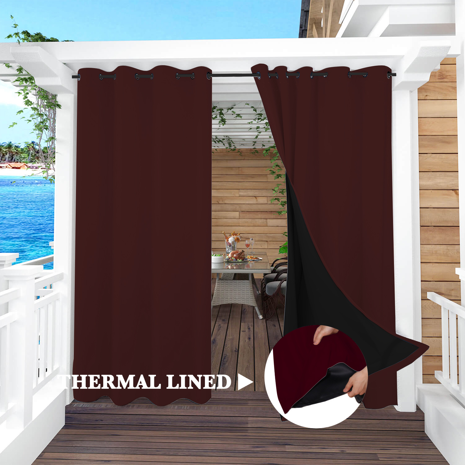 SNOWCITY Insulated 100% Blackout Curtains with Black Liner - Grommet Top