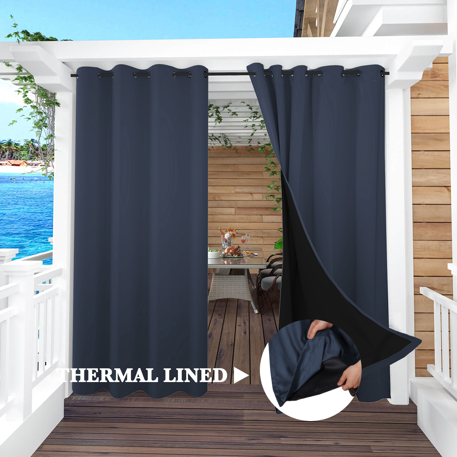 SNOWCITY Insulated 100% Blackout Curtains with Black Liner - Grommet Top