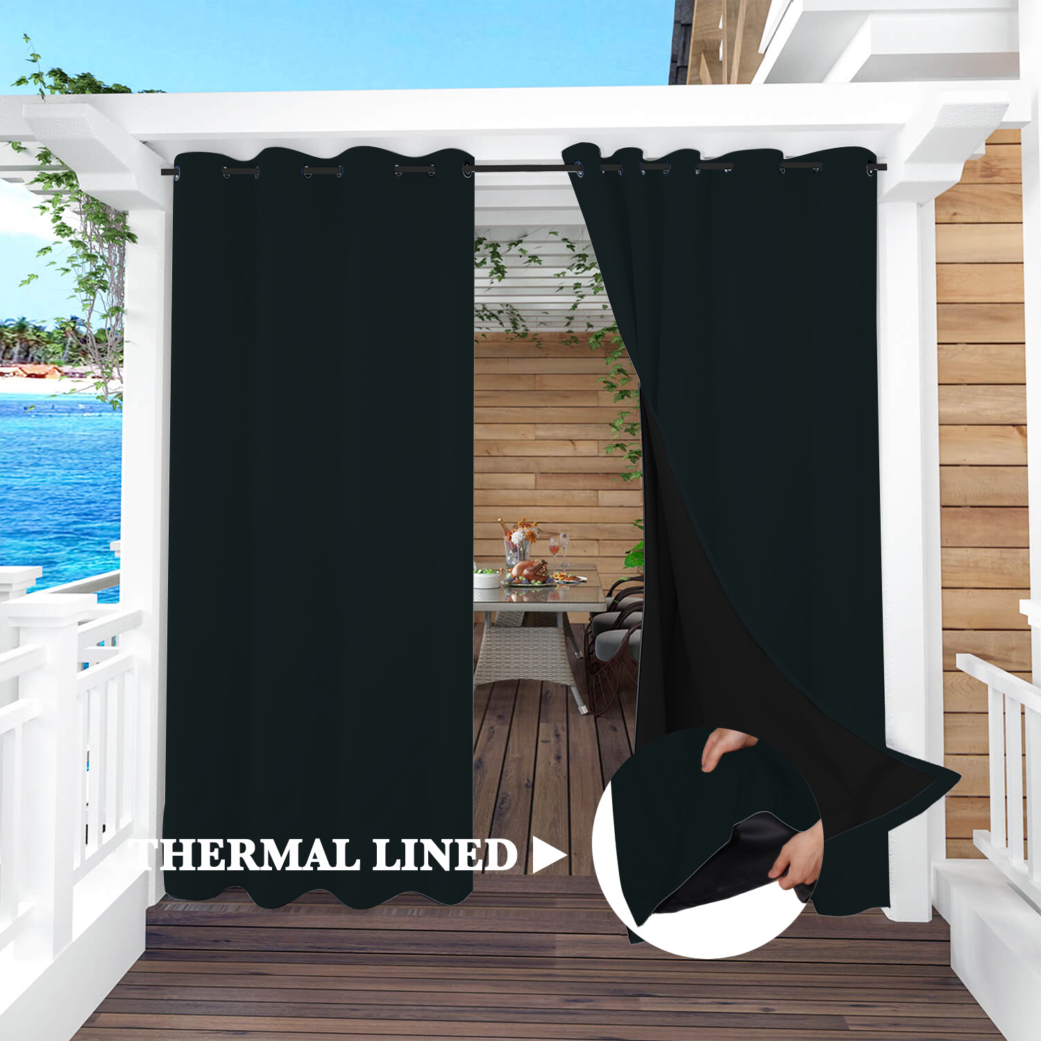 SNOWCITY Insulated 100% Blackout Curtains with Black Liner - Grommet Top