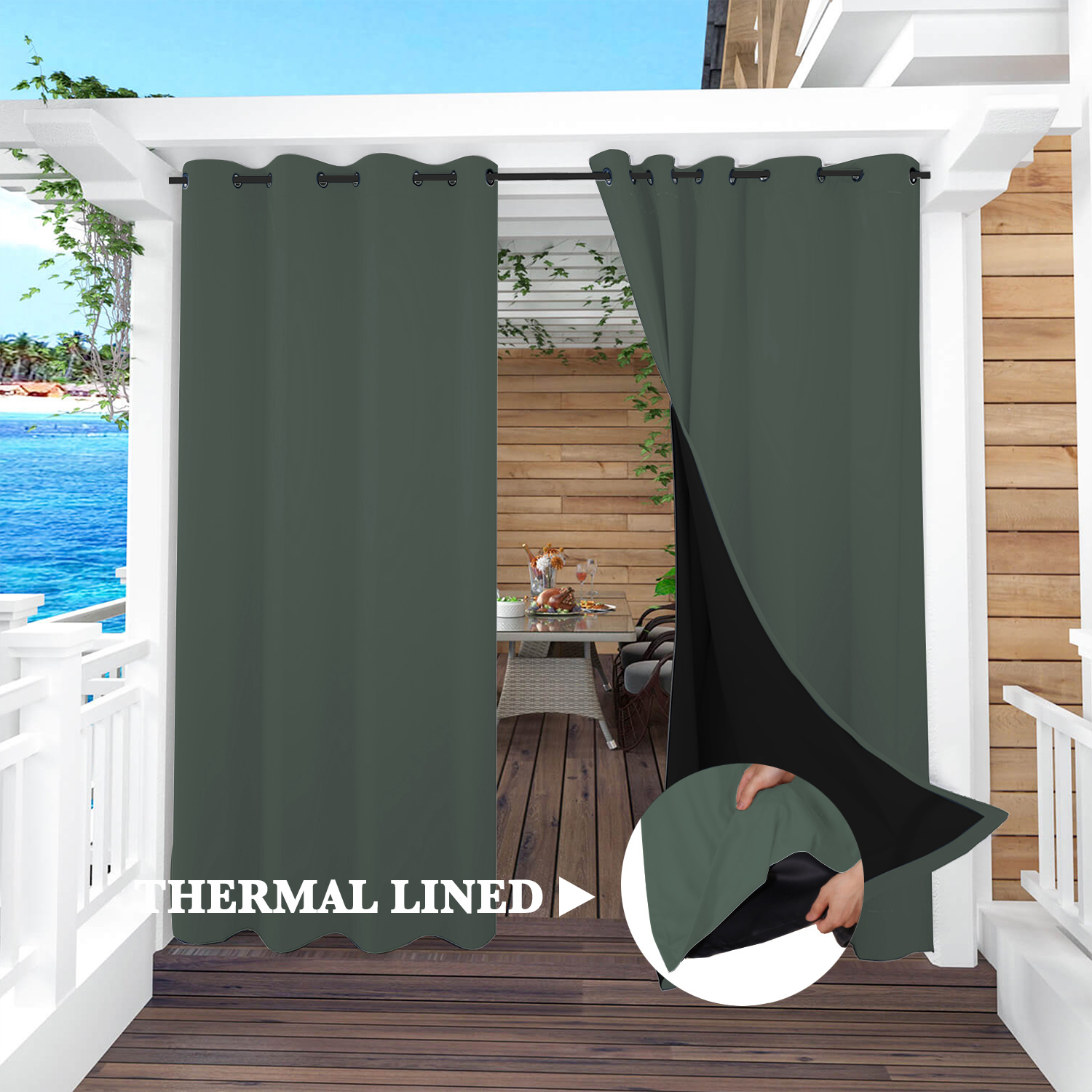 SNOWCITY Insulated 100% Blackout Curtains with Black Liner - Grommet Top