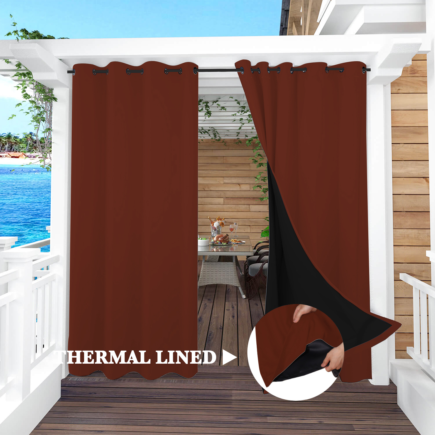 SNOWCITY Insulated 100% Blackout Curtains with Black Liner - Grommet Top