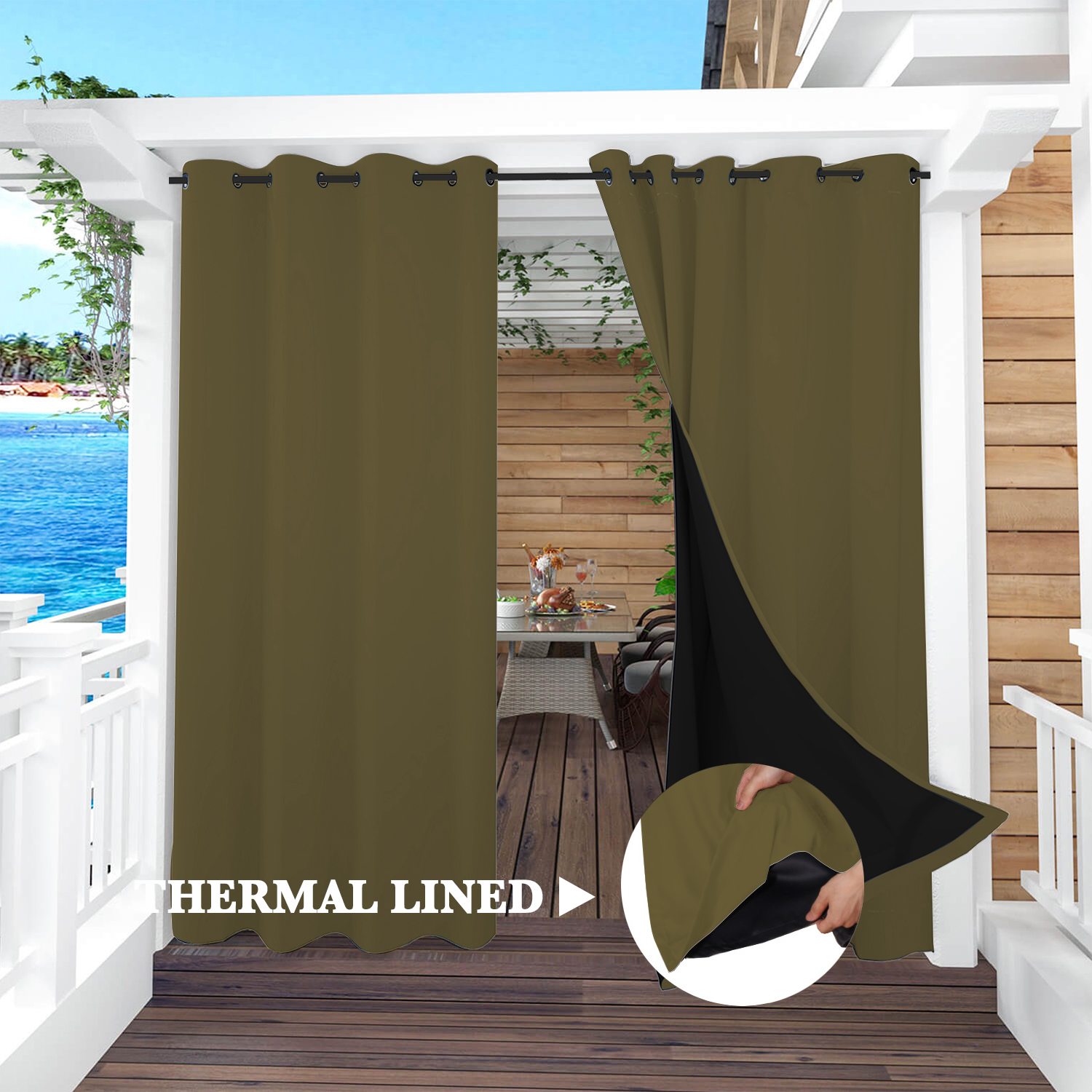 SNOWCITY Insulated 100% Blackout Curtains with Black Liner - Grommet Top