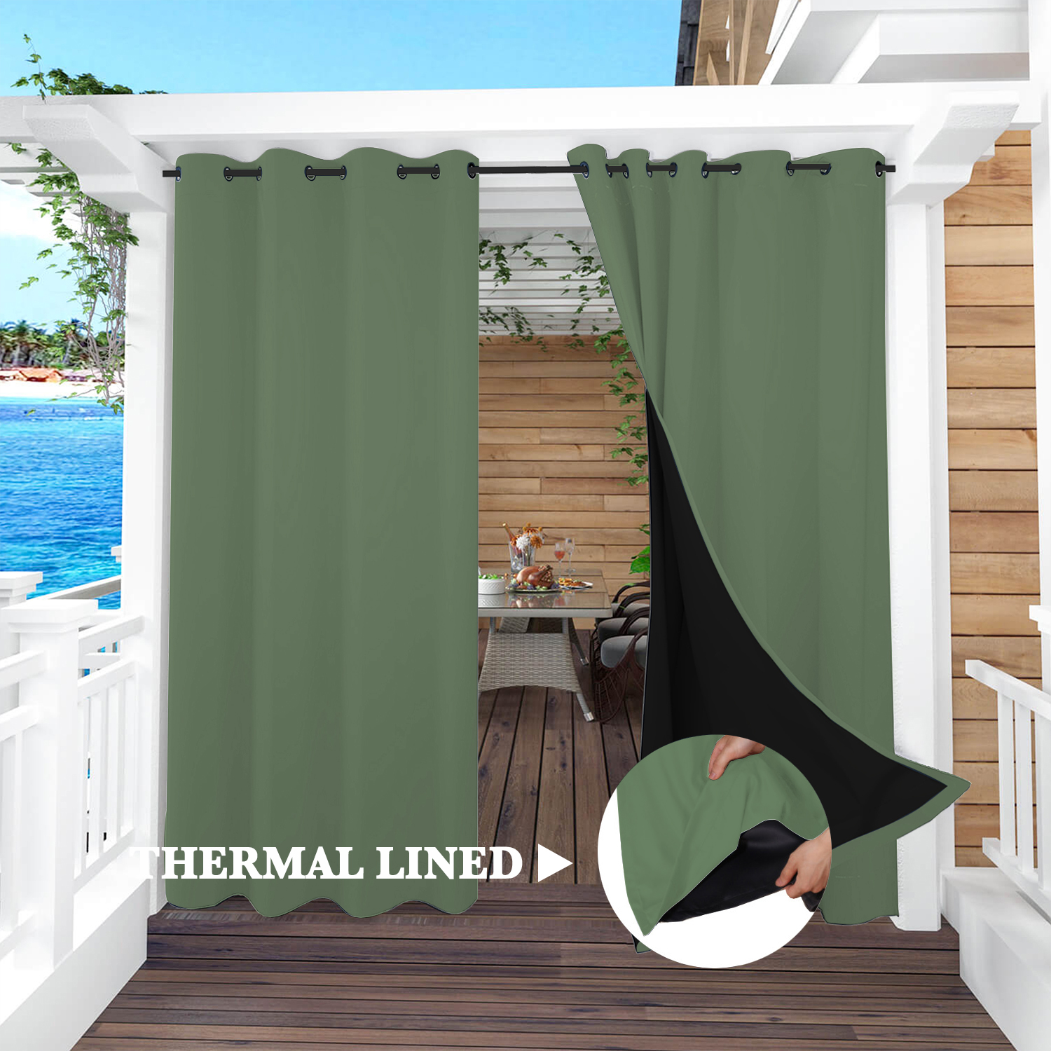 SNOWCITY Insulated 100% Blackout Curtains with Black Liner - Grommet Top