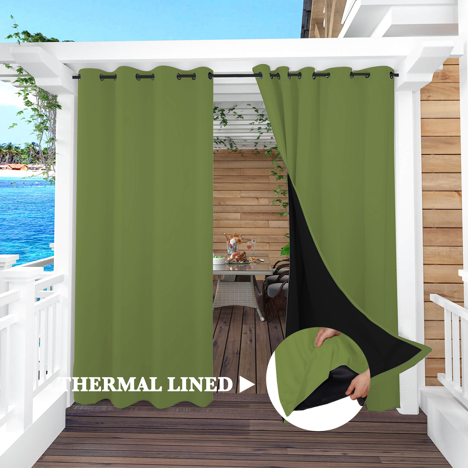 SNOWCITY Insulated 100% Blackout Curtains with Black Liner - Grommet Top