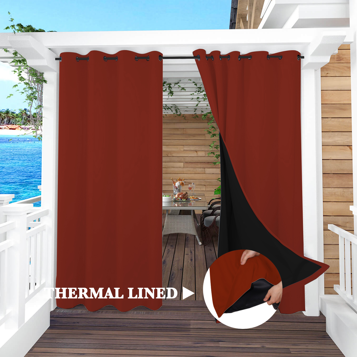 SNOWCITY Insulated 100% Blackout Curtains with Black Liner - Grommet Top