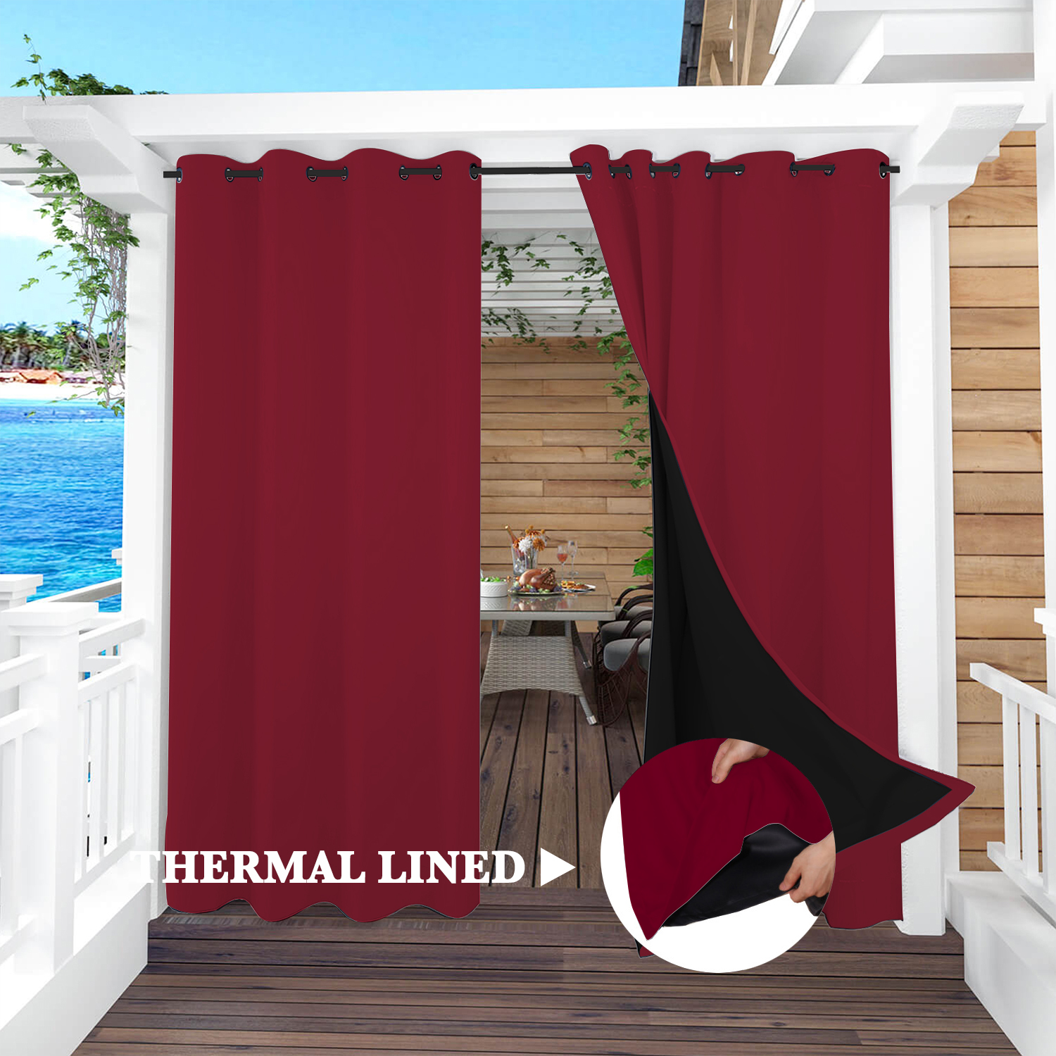 SNOWCITY Insulated 100% Blackout Curtains with Black Liner - Grommet Top