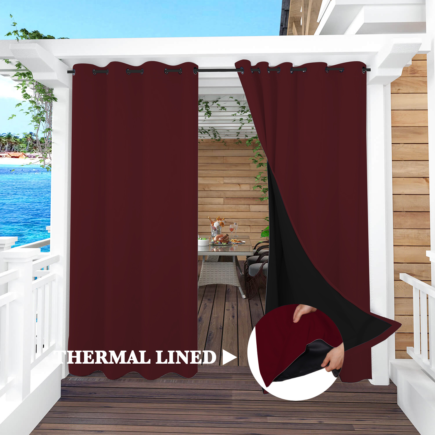 SNOWCITY Insulated 100% Blackout Curtains with Black Liner - Grommet Top