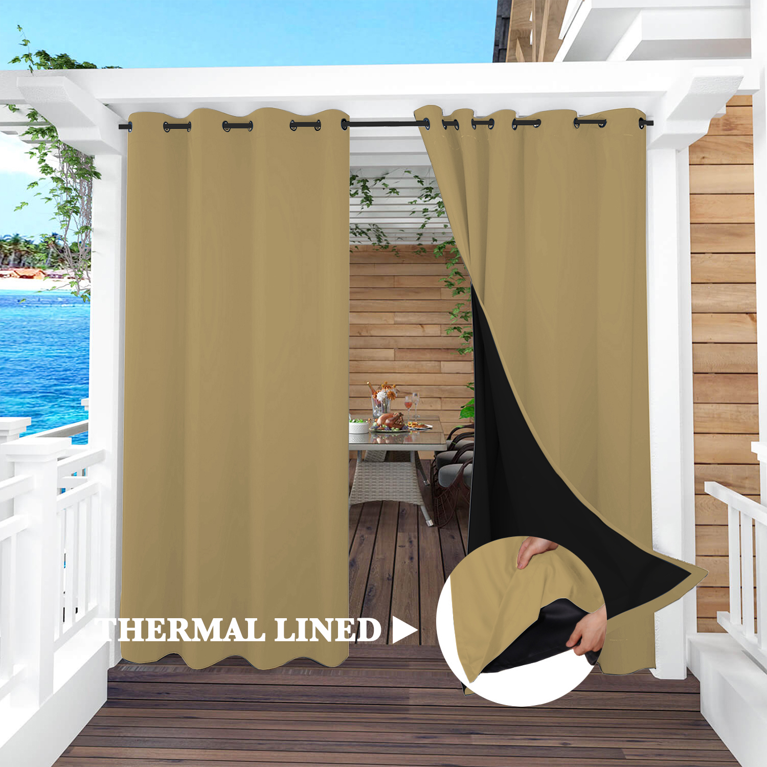 SNOWCITY Insulated 100% Blackout Curtains with Black Liner - Grommet Top